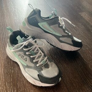 FILA grey, white, and teal sneakers. Size 6